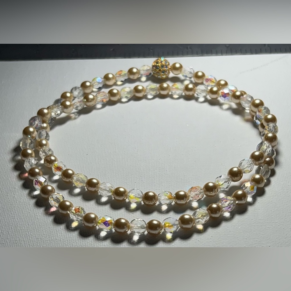 Joan Rivers Cream Pearl Glass Crystal Clear Pave 30” Necklace J24